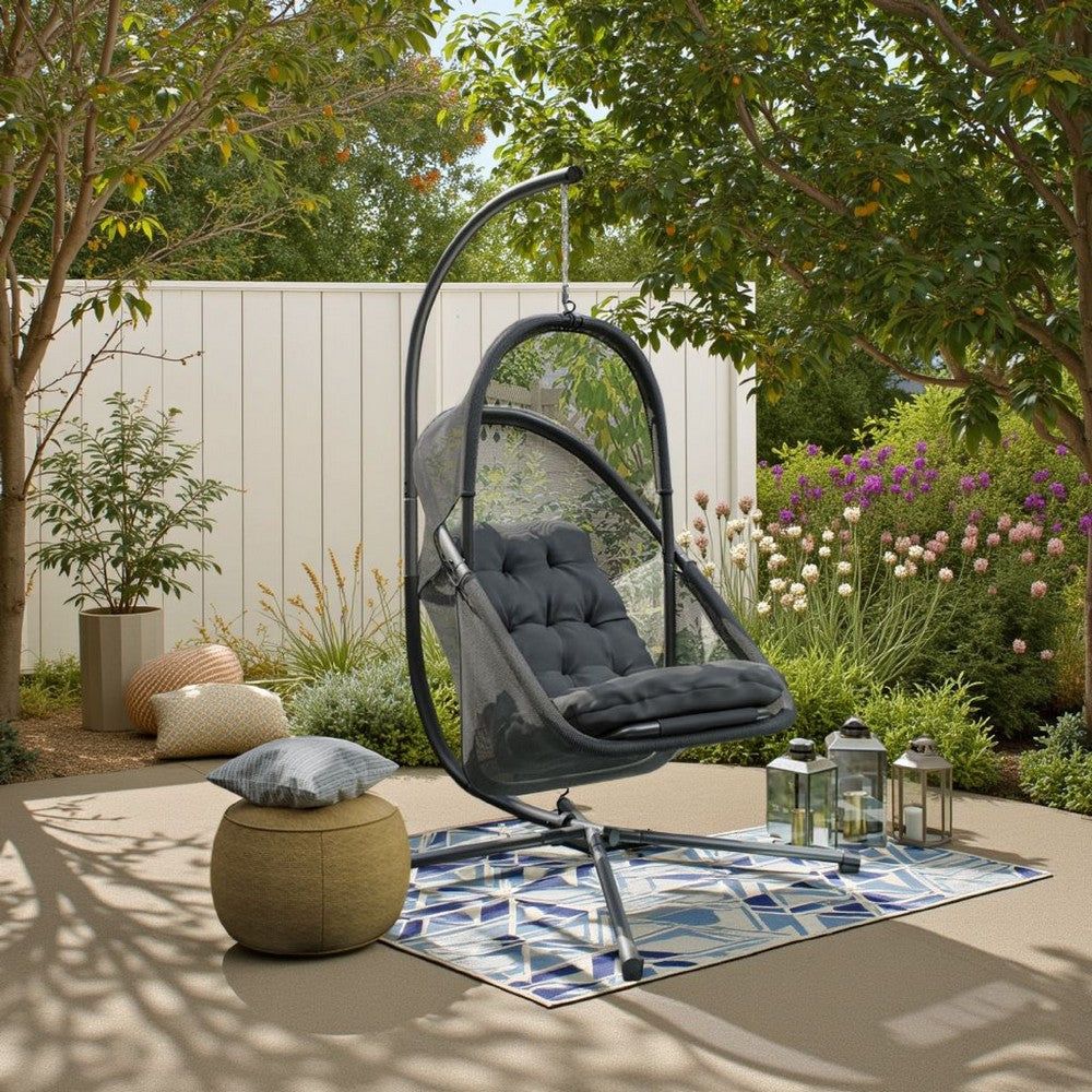 Bery Patio Hanging Swing Chair, Cushioned Dark Gray Mesh - BM339398