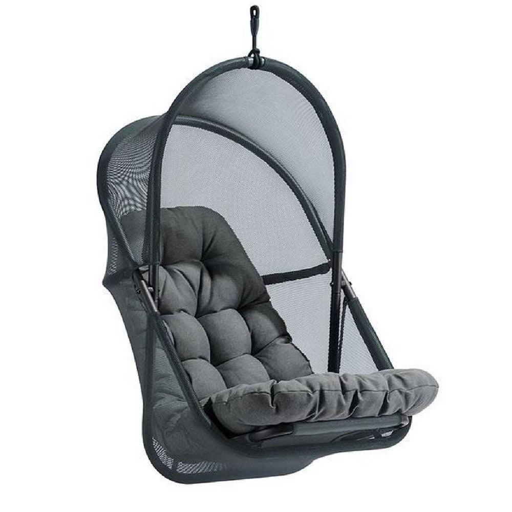 Bery Patio Hanging Swing Chair, Cushioned Dark Gray Mesh - BM339398