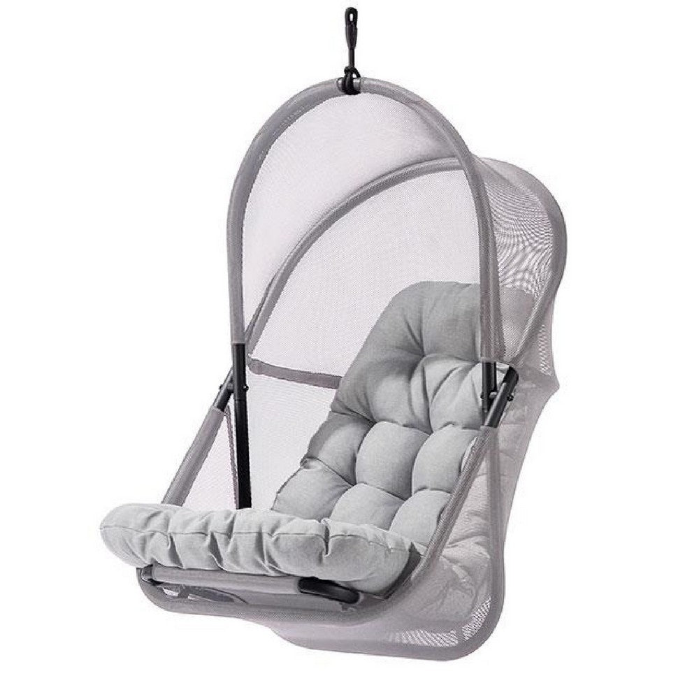 Bery Patio Hanging Swing Chair, Cushioned Light Gray Mesh - BM339399
