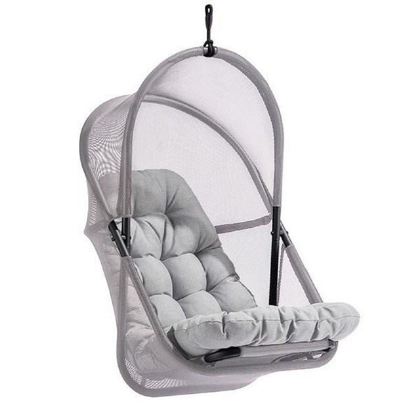 Bery Patio Hanging Swing Chair, Cushioned Light Gray Mesh - BM339399