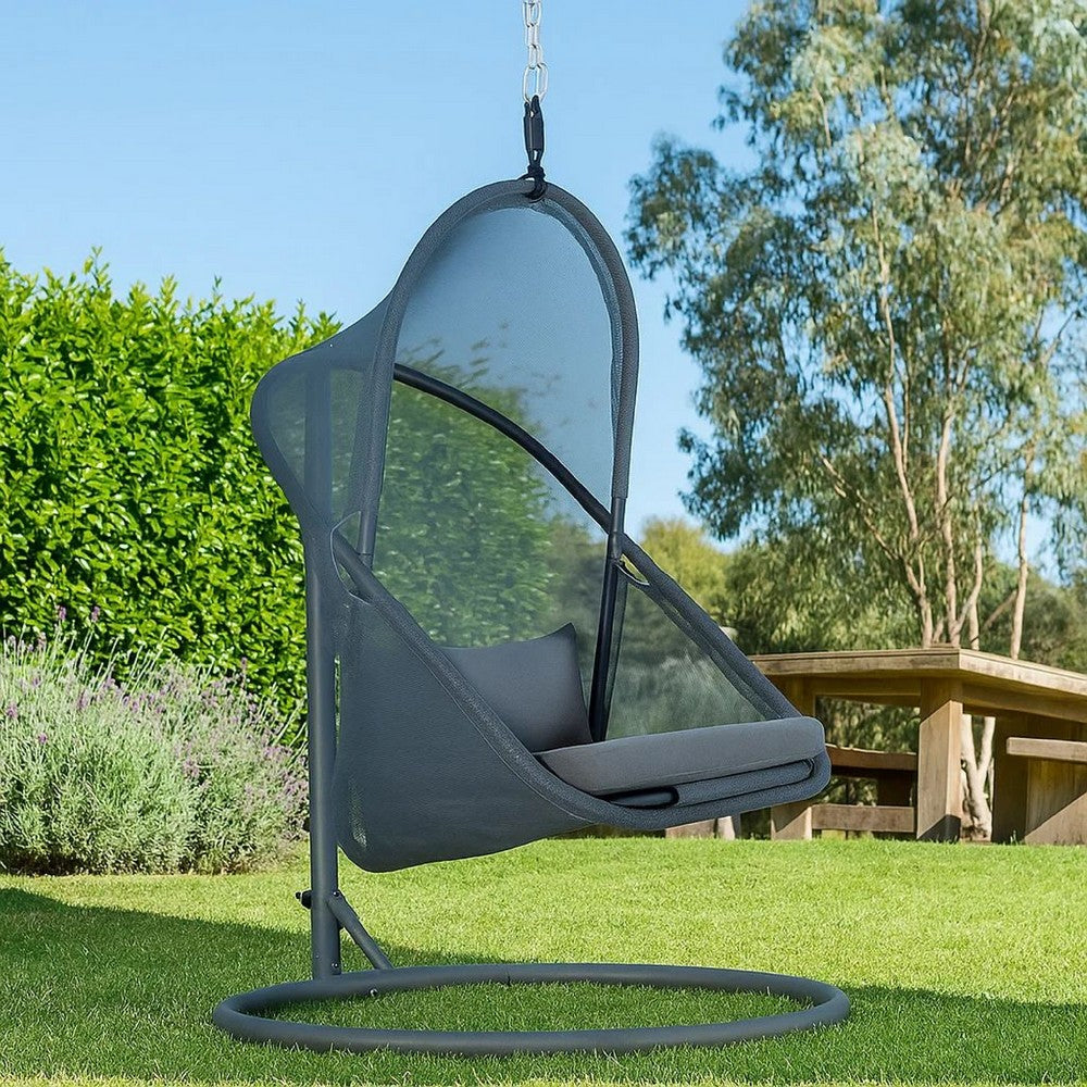 Cery Outdoor Hanging Swing Chair, Cushioned Dark Gray Mesh - BM339400