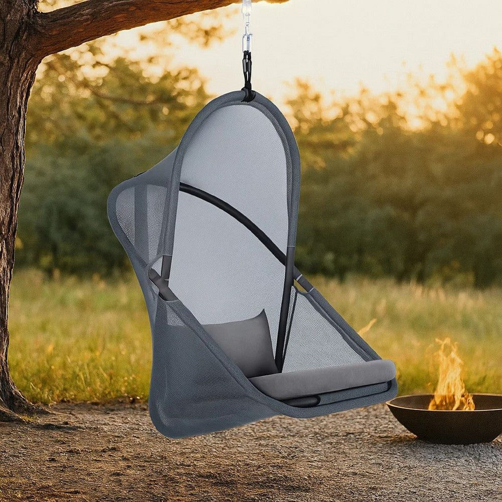 Cery Outdoor Hanging Swing Chair, Cushioned Dark Gray Mesh - BM339400