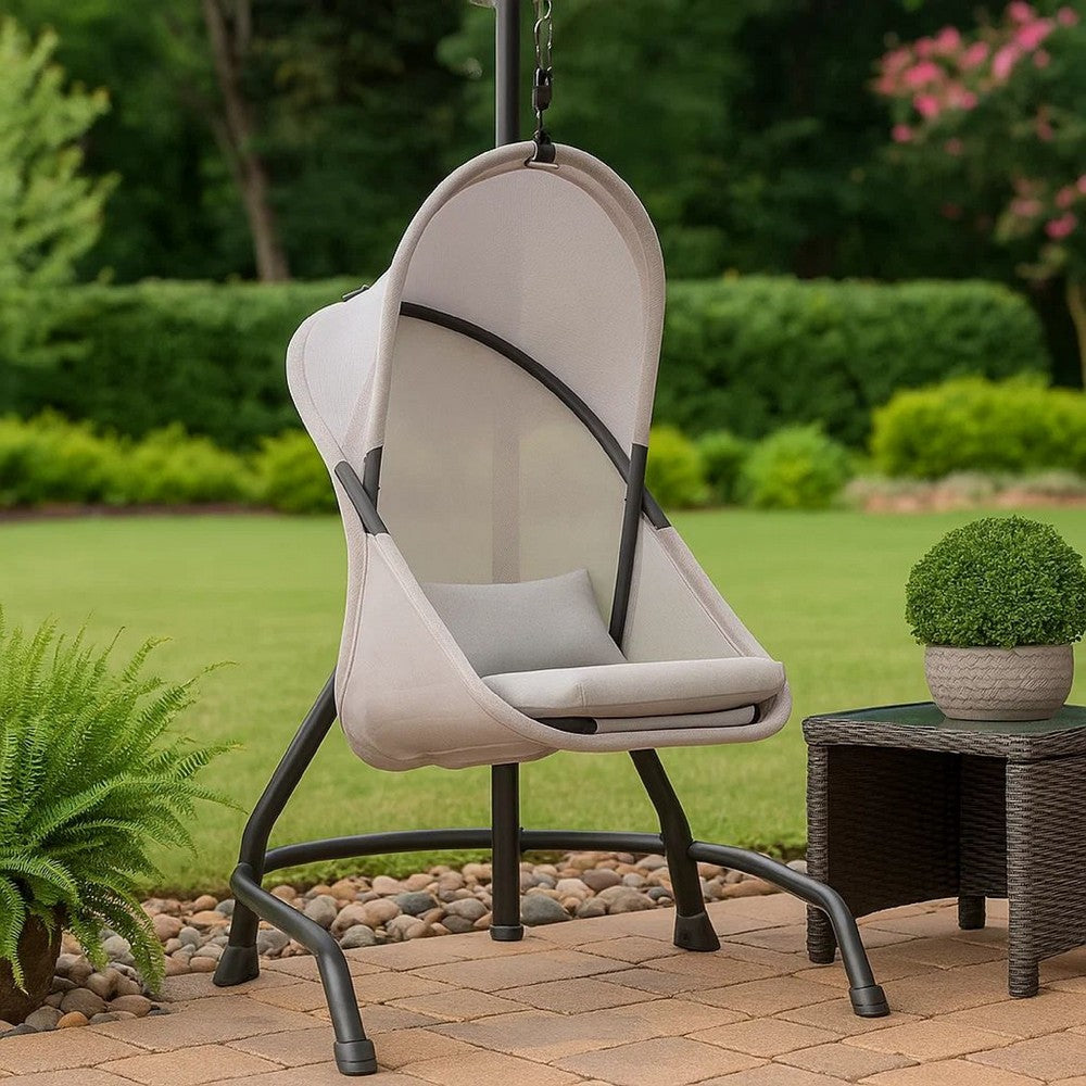 Cery Outdoor Hanging Swing Chair, Cushioned Light Gray Mesh - BM339401