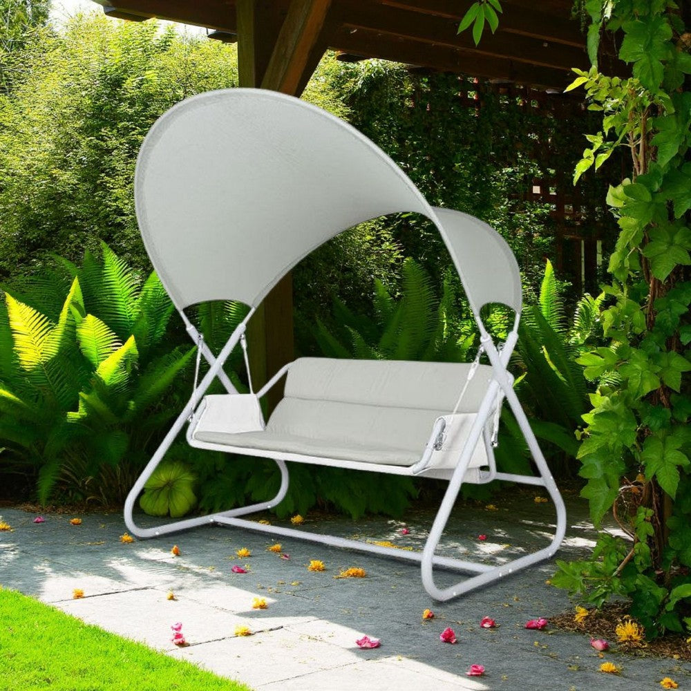 Diz Outdoor Hanging  Double Swing Sofa Chair, White Powder Coated Steel - BM339402