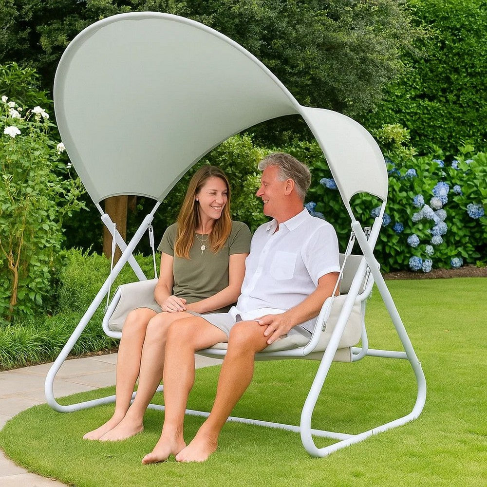 Diz Outdoor Hanging  Double Swing Sofa Chair, White Powder Coated Steel - BM339402