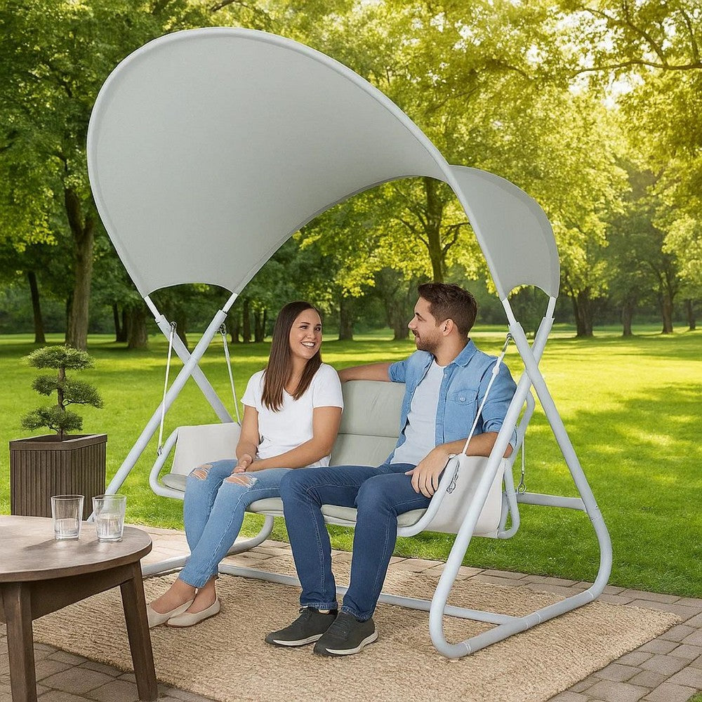 Diz Outdoor Hanging  Double Swing Sofa Chair, White Powder Coated Steel - BM339402