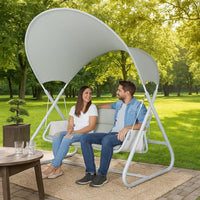 Diz Outdoor Hanging  Double Swing Sofa Chair, White Powder Coated Steel - BM339402