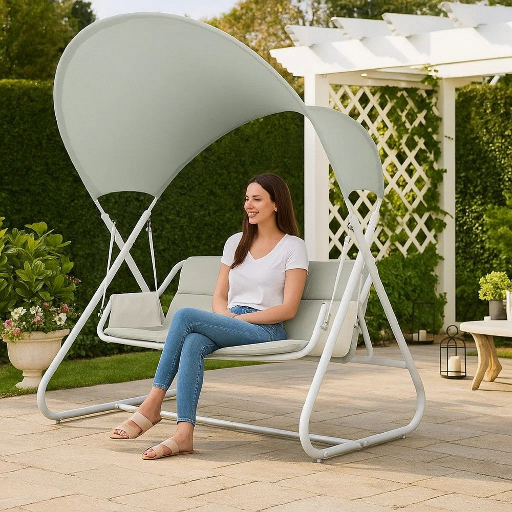 Diz Outdoor Hanging  Double Swing Sofa Chair, White Powder Coated Steel - BM339402