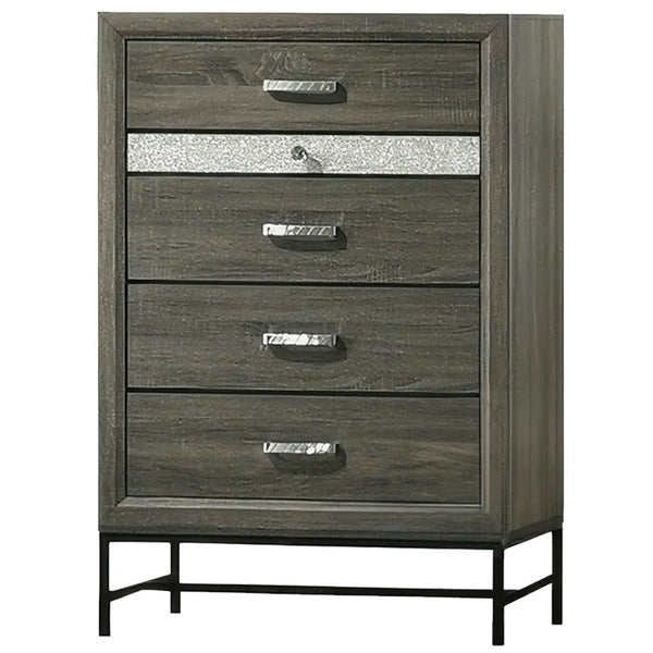Lito Tall Dresser Chest, 4 Drawers w 1 Jewelry Tray, Glam Silver, Gray - BM339403