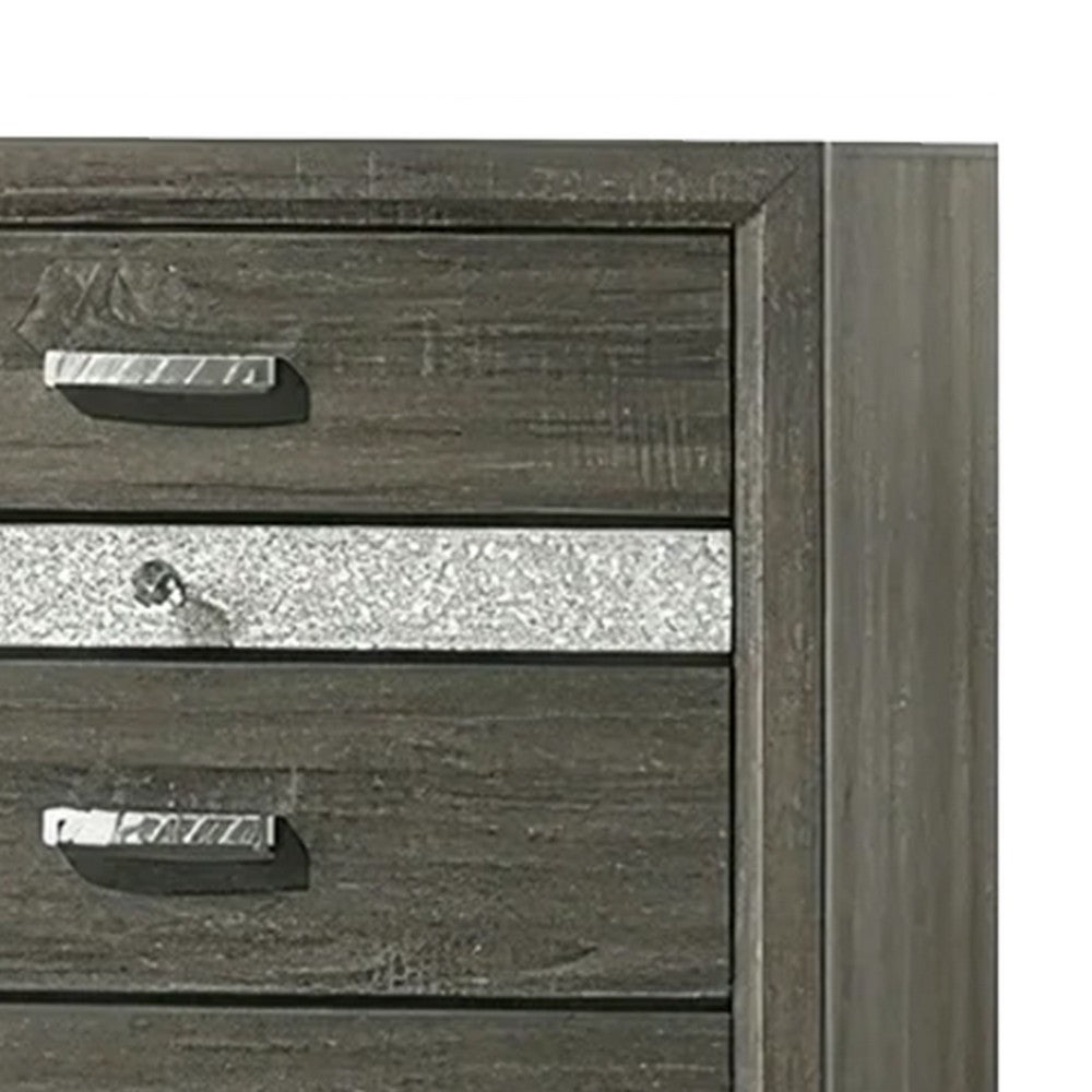 Lito Tall Dresser Chest, 4 Drawers w 1 Jewelry Tray, Glam Silver, Gray - BM339403