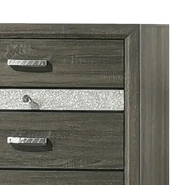 Lito Tall Dresser Chest, 4 Drawers w 1 Jewelry Tray, Glam Silver, Gray - BM339403