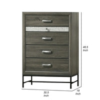 Lito Tall Dresser Chest, 4 Drawers w 1 Jewelry Tray, Glam Silver, Gray - BM339403