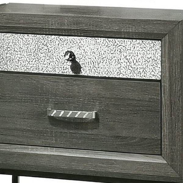 Lito 25 Inch Nightstand, 1 Drawer and Jewelry Tray, Glam Silver, Gray - BM339405