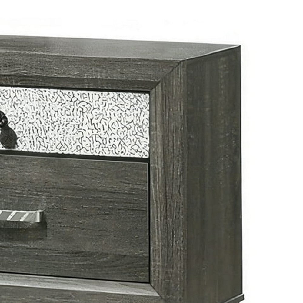 Lito 25 Inch Nightstand, 1 Drawer and Jewelry Tray, Glam Silver, Gray - BM339405