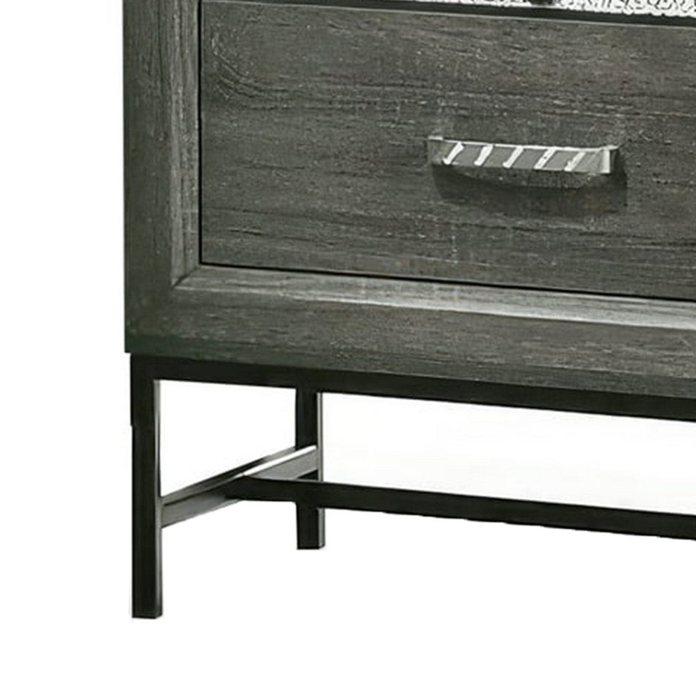 Lito 25 Inch Nightstand, 1 Drawer and Jewelry Tray, Glam Silver, Gray - BM339405