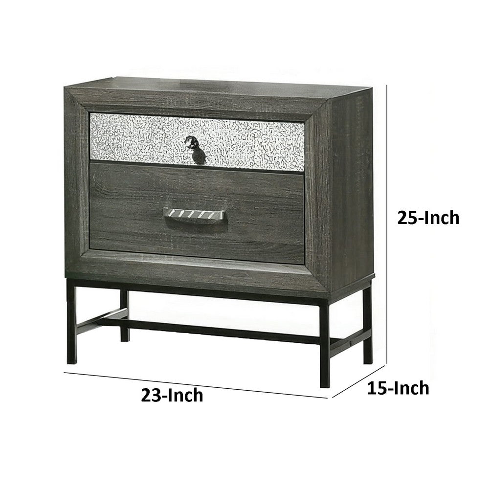Lito 25 Inch Nightstand, 1 Drawer and Jewelry Tray, Glam Silver, Gray - BM339405