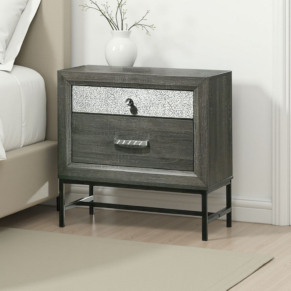Lito 25 Inch Nightstand, 1 Drawer and Jewelry Tray, Glam Silver, Gray - BM339405