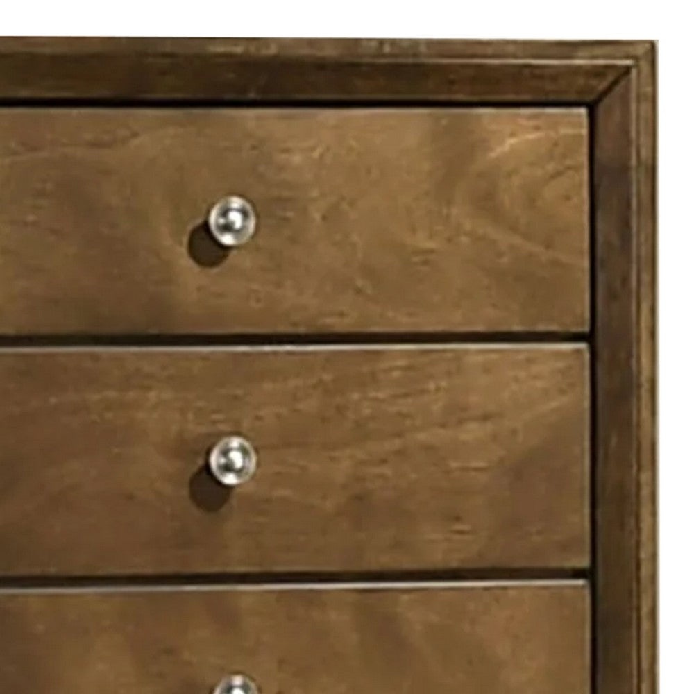 Rouk 5 Drawer Tall Dresser Chest, Transitional, Walnut Brown Solid Wood - BM339406