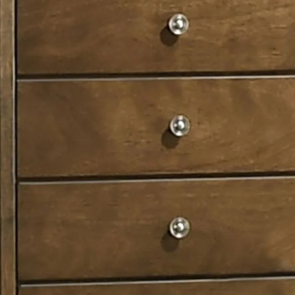 Rouk 5 Drawer Tall Dresser Chest, Transitional, Walnut Brown Solid Wood - BM339406