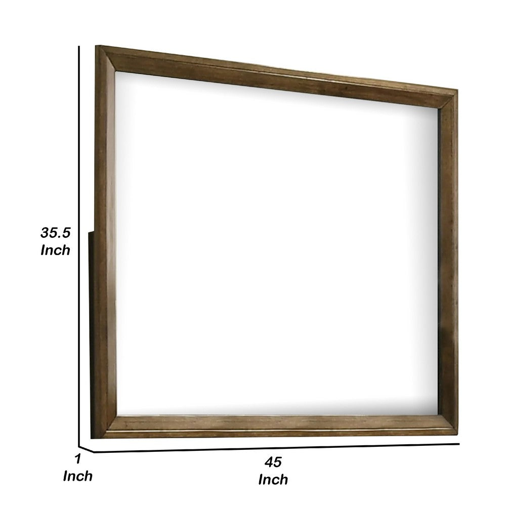 Rouk Dresser Mirror, Walnut Brown Solid Wood, Rectangular 45 Inch Frame - BM339408