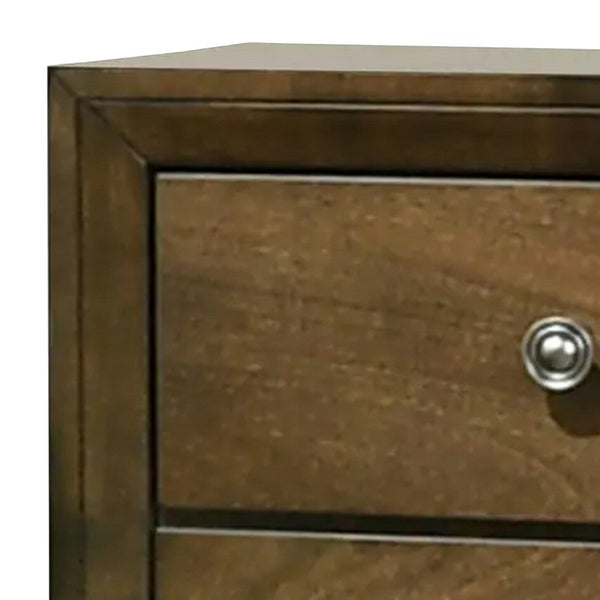 Rouk 24 Inch 2 Drawer Nightstand, Transitional, Walnut Brown Solid Wood - BM339409