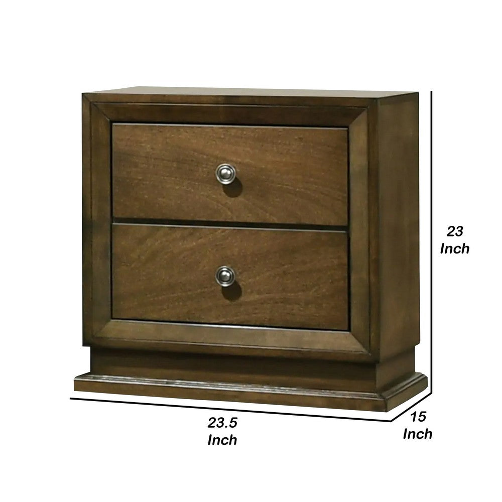 Rouk 24 Inch 2 Drawer Nightstand, Transitional, Walnut Brown Solid Wood - BM339409