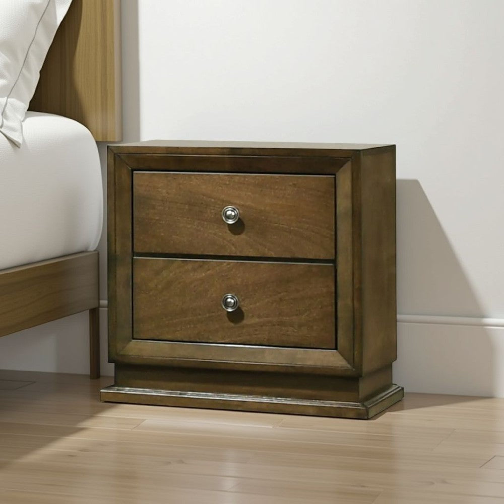 Rouk 24 Inch 2 Drawer Nightstand, Transitional, Walnut Brown Solid Wood - BM339409