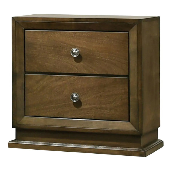 Rouk 24 Inch 2 Drawer Nightstand, Transitional, Walnut Brown Solid Wood - BM339409