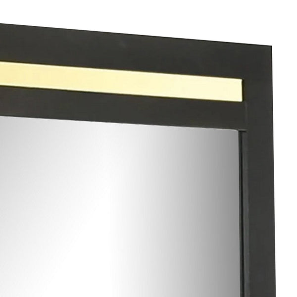 Yoki 41 Inch Dresser Mirror, Modern Glam Black with Gold Acrylic Accents - BM339412
