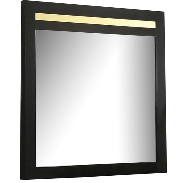 Yoki 41 Inch Dresser Mirror, Modern Glam Black with Gold Acrylic Accents - BM339412