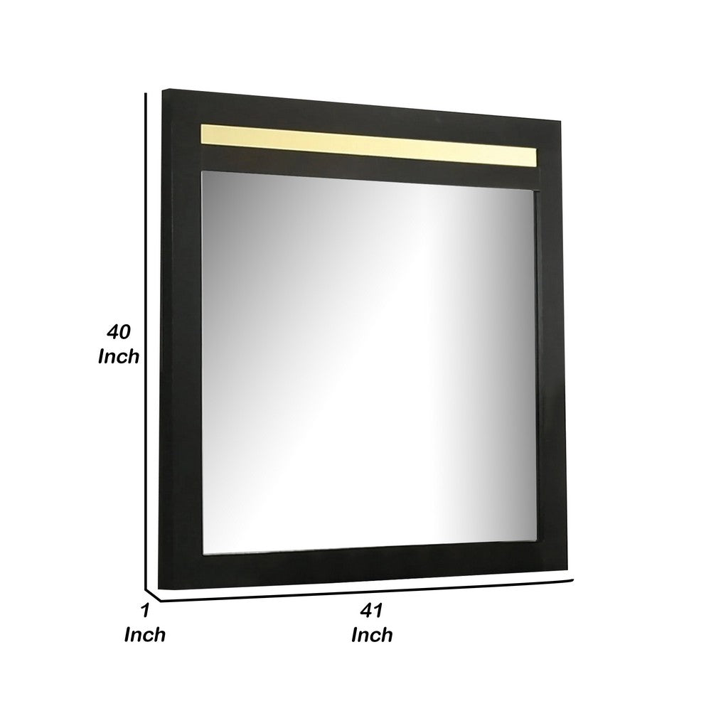 Yoki 41 Inch Dresser Mirror, Modern Glam Black with Gold Acrylic Accents - BM339412