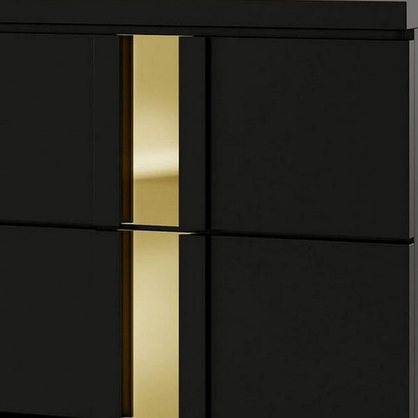 Yoki Nightstand, 2 Drawers, Modern Glam Black and Gold, 23 Inch - BM339413