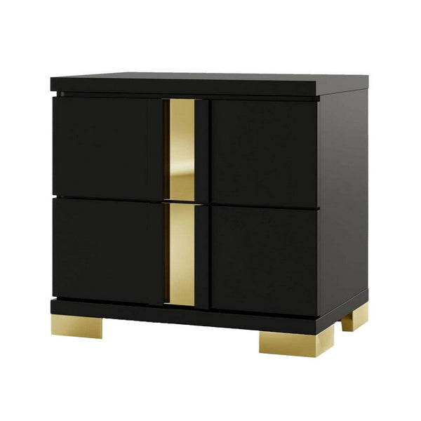 Yoki Nightstand, 2 Drawers, Modern Glam Black and Gold, 23 Inch - BM339413