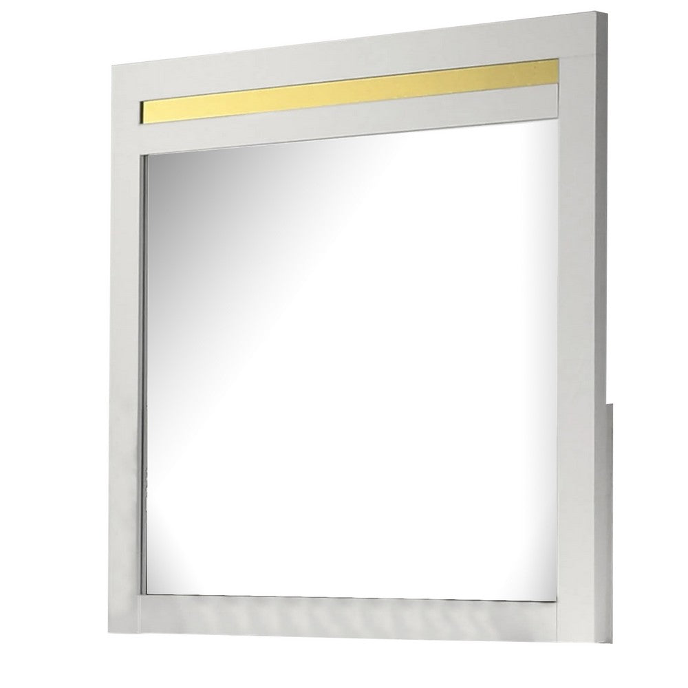 Yoki 41 Inch Dresser Mirror, Modern Glam White with Gold Acrylic Accents - BM339416