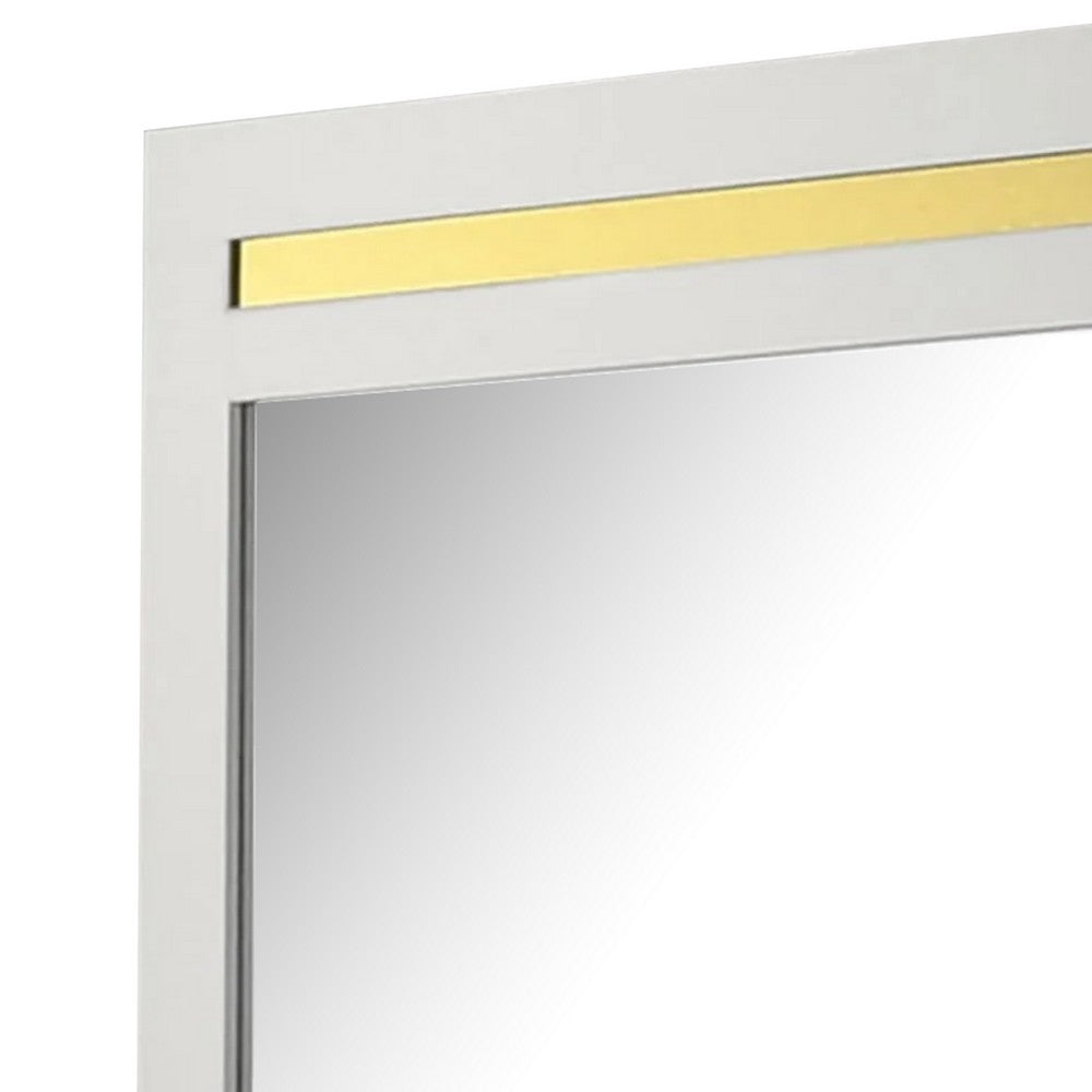 Yoki 41 Inch Dresser Mirror, Modern Glam White with Gold Acrylic Accents - BM339416