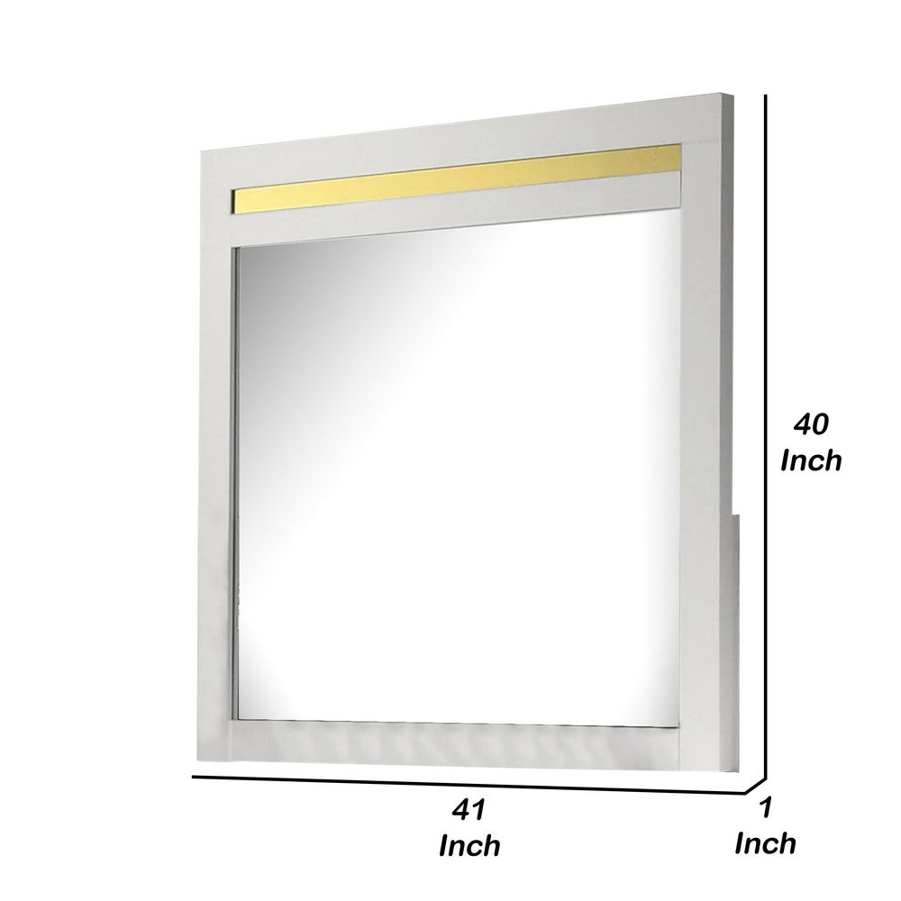 Yoki 41 Inch Dresser Mirror, Modern Glam White with Gold Acrylic Accents - BM339416