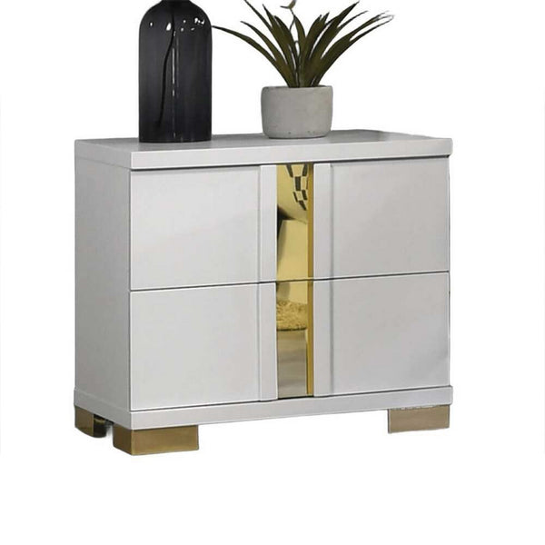 Yoki Nightstand, 2 Drawers, Modern Glam White and Gold, 23 Inch - BM339417