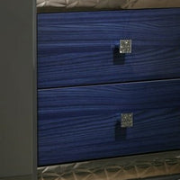 Zara Nightstand w 2 Drawers, Crystal Knobs, Ash Gray, Indigo Blue Wood - BM339419
