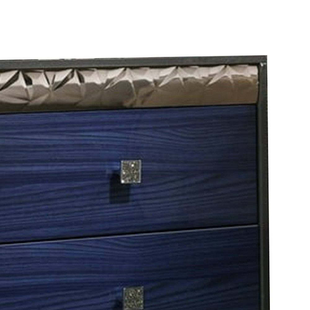Zara Nightstand w 2 Drawers, Crystal Knobs, Ash Gray, Indigo Blue Wood - BM339419