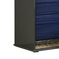 Zara Nightstand w 2 Drawers, Crystal Knobs, Ash Gray, Indigo Blue Wood - BM339419