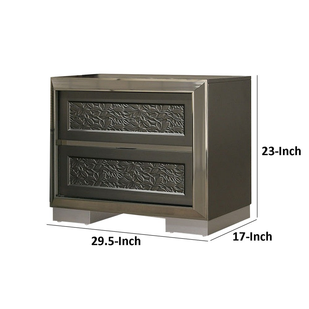 Levi Nightstand, 2 Leaf Molded Framed Drawers, Dark Gray - BM339421