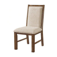 Lovi Side Dining Chair Set of 2, Rustic Oak Wood, Beige Fabric - BM339424