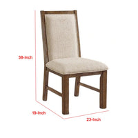 Lovi Side Dining Chair Set of 2, Rustic Oak Wood, Beige Fabric - BM339424