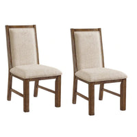 Lovi Side Dining Chair Set of 2, Rustic Oak Wood, Beige Fabric - BM339424