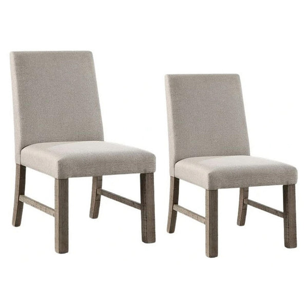 Genu Side Dining Chair Set of 2, Rustic Gray Wood, Gray Fabric - BM339425