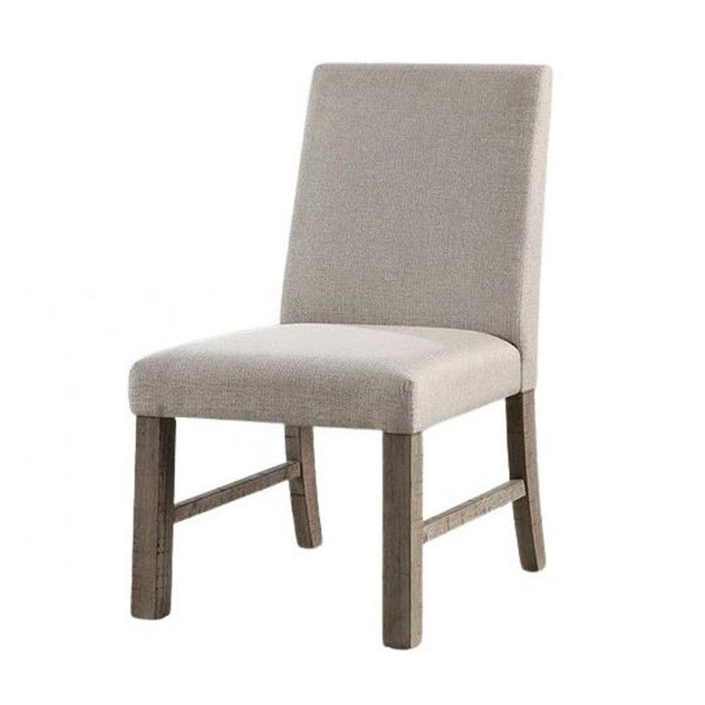 Genu Side Dining Chair Set of 2, Rustic Gray Wood, Gray Fabric - BM339425