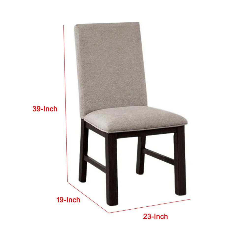 Renu Side Dining Chair Set of 2, Black Wood, Pleated Gray Polyester - BM339427