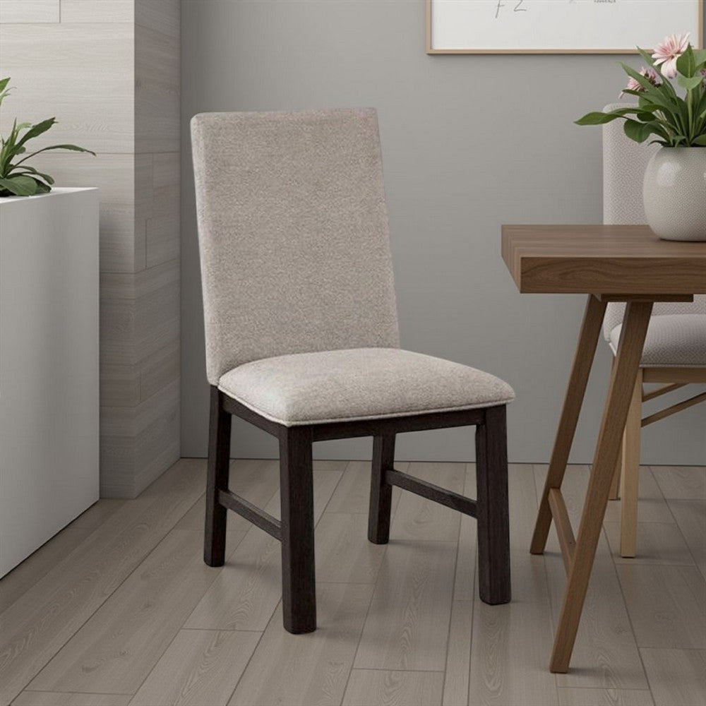 Renu Side Dining Chair Set of 2, Black Wood, Pleated Gray Polyester - BM339427