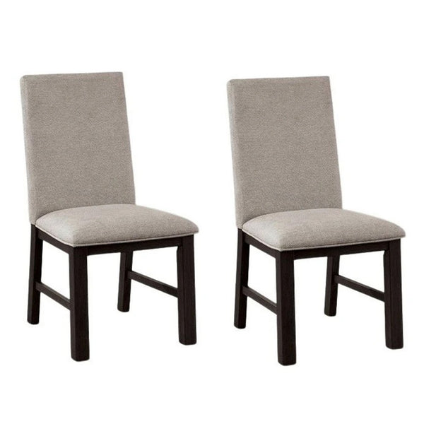 Renu Side Dining Chair Set of 2, Black Wood, Pleated Gray Polyester - BM339427