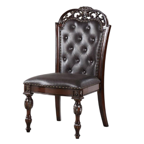 Eva Side Dining Chair Set of 2, Rivet Trim, Brown Tufted Faux Leather - BM339430